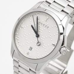 Pre Owned Gucci Silver Stainless Steel G-Timeless Diamante YA1264024 Women's Wristwatch 38 mm