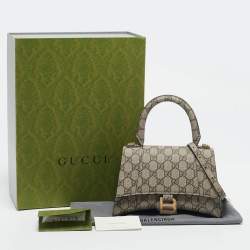 Gucci x Balenciaga Beige GG Supreme Canvas Hourglass Top Handle Bag