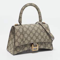 Gucci x Balenciaga Beige GG Supreme Canvas Hourglass Top Handle Bag