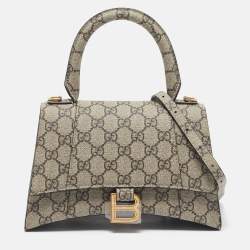 Gucci x Balenciaga Beige GG Supreme Canvas Hourglass Top Handle Bag