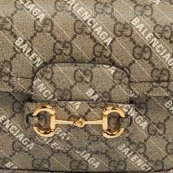 Pre Owned Gucci x Balenciaga Beige/Ebony GG Supreme Canvas Small Horsebit 1955 Shoulder Bag