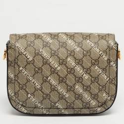 Pre Owned Gucci x Balenciaga Beige/Ebony GG Supreme Canvas Small Horsebit 1955 Shoulder Bag