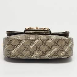 Pre Owned Gucci x Balenciaga Beige/Ebony GG Supreme Canvas Small Horsebit 1955 Shoulder Bag