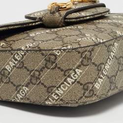 Pre Owned Gucci x Balenciaga Beige/Ebony GG Supreme Canvas Small Horsebit 1955 Shoulder Bag