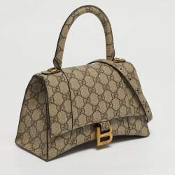 Pre Owned Gucci x Balenciaga Hourglass Beige GG Supreme Canvas Top Handle Bag