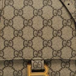 Pre Owned Gucci x Balenciaga Hourglass Beige GG Supreme Canvas Top Handle Bag