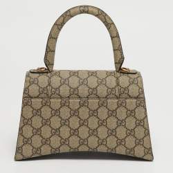 Pre Owned Gucci x Balenciaga Hourglass Beige GG Supreme Canvas Top Handle Bag