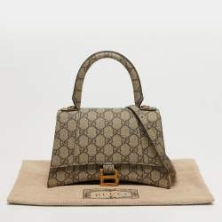 Pre Owned Gucci x Balenciaga Hourglass Beige GG Supreme Canvas Top Handle Bag