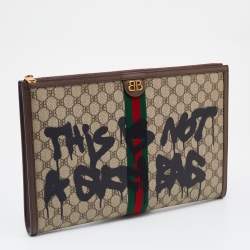 Gucci x Balenciaga Beige/Brown Supreme Canvas The Hacker Project Web Graffiti Laptop Pouch