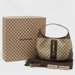 Gucci x Balenciaga Beige/Brown BB Supreme Canvas and Leather Medium Jackie 1961 Hobo