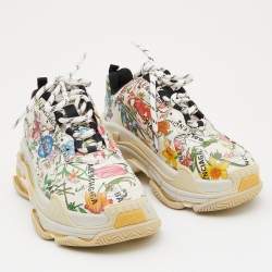 Gucci x Balenciaga Cream Floral Print Leather The Hacker Project Triple S Sneakers Size 36