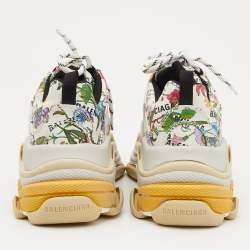 Gucci x Balenciaga Cream Floral Print Leather The Hacker Project Triple S Sneakers Size 36