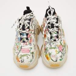 Gucci x Balenciaga Cream Floral Print Leather The Hacker Project Triple S Sneakers Size 36