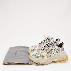 Gucci x Balenciaga Cream Floral Print Leather The Hacker Project Triple S Sneakers Size 36