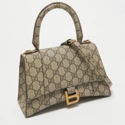 Gucci x Balenciaga Beige GG Supreme Canvas Hourglass Top Handle Bag