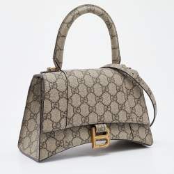 Gucci x Balenciaga Beige/Brown GG Supreme Canvas Hourglass Top Handle Bag