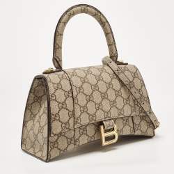 Gucci x Balenciaga Beige/Brown GG Supreme Canvas Hourglass Top Handle Bag