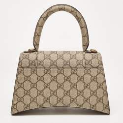 Gucci x Balenciaga Beige/Brown GG Supreme Canvas Hourglass Top Handle Bag