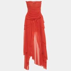 مملوكة مسبقًا فستان غيوزيو شبكة حمراء بلا حمالات مقاس كبير - لارج