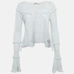 مملوكة مسبقًا Guizio Blue Knit Frilled Cardigan S