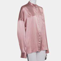 Haider Ackermann Pink Silk Satin Stand Collar Drop Shoulder Detail Dali Shirt M