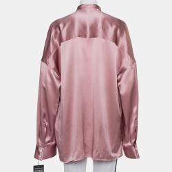 Haider Ackermann Pink Silk Satin Stand Collar Drop Shoulder Detail Dali Shirt M