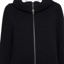 Haider Ackermann Black Wool Knit Collared Zip Front Oversized Long Cardigan XXS