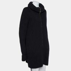 Haider Ackermann Black Wool Knit Collared Zip Front Oversized Long Cardigan XXS