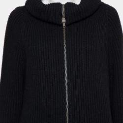 Haider Ackermann Black Wool Knit Collared Zip Front Oversized Long Cardigan XXS
