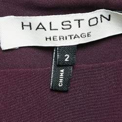 Pre Owned Halston Heritage Burgundy Cotton Blend V-Neck Sleeveless Mini Dress S