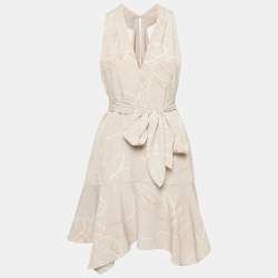 Halton Heritage Grey Printed Chiffon Flared Mini Dress M