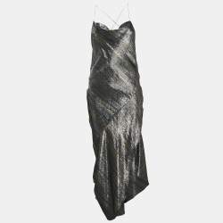 Haney Metallic Lurex Silk Blend Asymmetric Maxi Slip Dress M