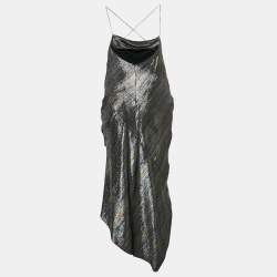 Haney Metallic Lurex Silk Blend Asymmetric Maxi Slip Dress M