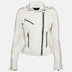 Nour Hammour White Leather Lace-Up Detail Jacket S