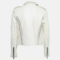 Nour Hammour White Leather Lace-Up Detail Jacket S