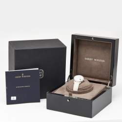 Pre Owned Harry Winston Midnight Date Moon Phase MIDAMP36WW001 Mother Of Pearl Diamond 18K White Gold Alligator Leather Women's Wristwatch 36 mm