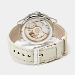 Pre Owned Harry Winston Midnight Date Moon Phase MIDAMP36WW001 Mother Of Pearl Diamond 18K White Gold Alligator Leather Women's Wristwatch 36 mm