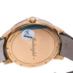 Pre Owned Harry Winston Chocolate Brown Mother of Pearl 18K Rose Gold Diamond Alligator Leather Midnight MIDQMP39RR004 Women's Wristwatch 39 mm