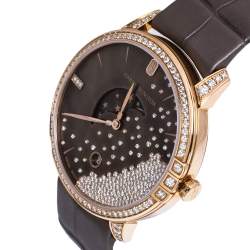 Pre Owned Harry Winston Chocolate Brown Mother of Pearl 18K Rose Gold Diamond Alligator Leather Midnight MIDQMP39RR004 Women's Wristwatch 39 mm