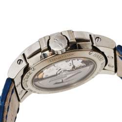 Pre Owned Harry Winston Silver Zalium Leather Diamond Ocean Lady Z Moonphase 400-UAMP36Z Women's Wristwatch 35 mm