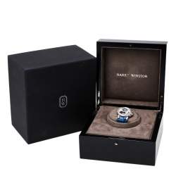 Pre Owned Harry Winston Silver Zalium Leather Diamond Ocean Lady Z Moonphase 400-UAMP36Z Women's Wristwatch 35 mm