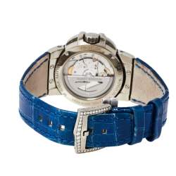 Pre Owned Harry Winston Silver Zalium Leather Diamond Ocean Lady Z Moonphase 400-UAMP36Z Women's Wristwatch 35 mm