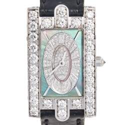 Harry Winston Blue Mother of Pearl 18K White Gold Diamond Avenue 310LQW Women's Wristwatch 21 mm 