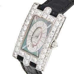 Harry Winston Blue Mother of Pearl 18K White Gold Diamond Avenue 310LQW Women's Wristwatch 21 mm 