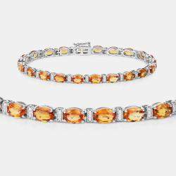 Pre Owned 16.50 cts Orange Sapphire and Diamond 14K White Gold Tennis Bracelet