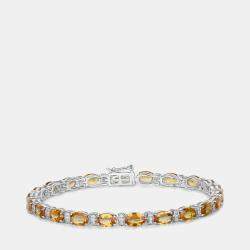 Pre Owned 16.50 cts Orange Sapphire and Diamond 14K White Gold Tennis Bracelet