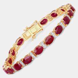 مملوكة مسبقًا سوار التنس من الذهب الأصفر عيار 14 بحوالي 16.15 قيراط روبي وألماس