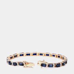 Pre Owned 12.18 cts Blue Sapphire and Diamond 14K Yellow Gold Tennis Bracelet