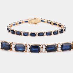 Pre Owned 12.18 cts Blue Sapphire and Diamond 14K Yellow Gold Tennis Bracelet