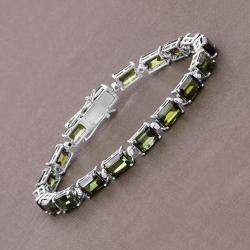 Pre Owned 18.90 cts Green Tourmaline and Diamond 14K White Gold Tennis Bracelet